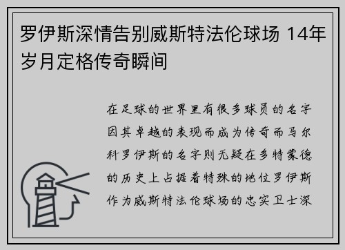 罗伊斯深情告别威斯特法伦球场 14年岁月定格传奇瞬间