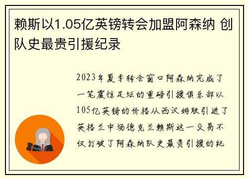 赖斯以1.05亿英镑转会加盟阿森纳 创队史最贵引援纪录